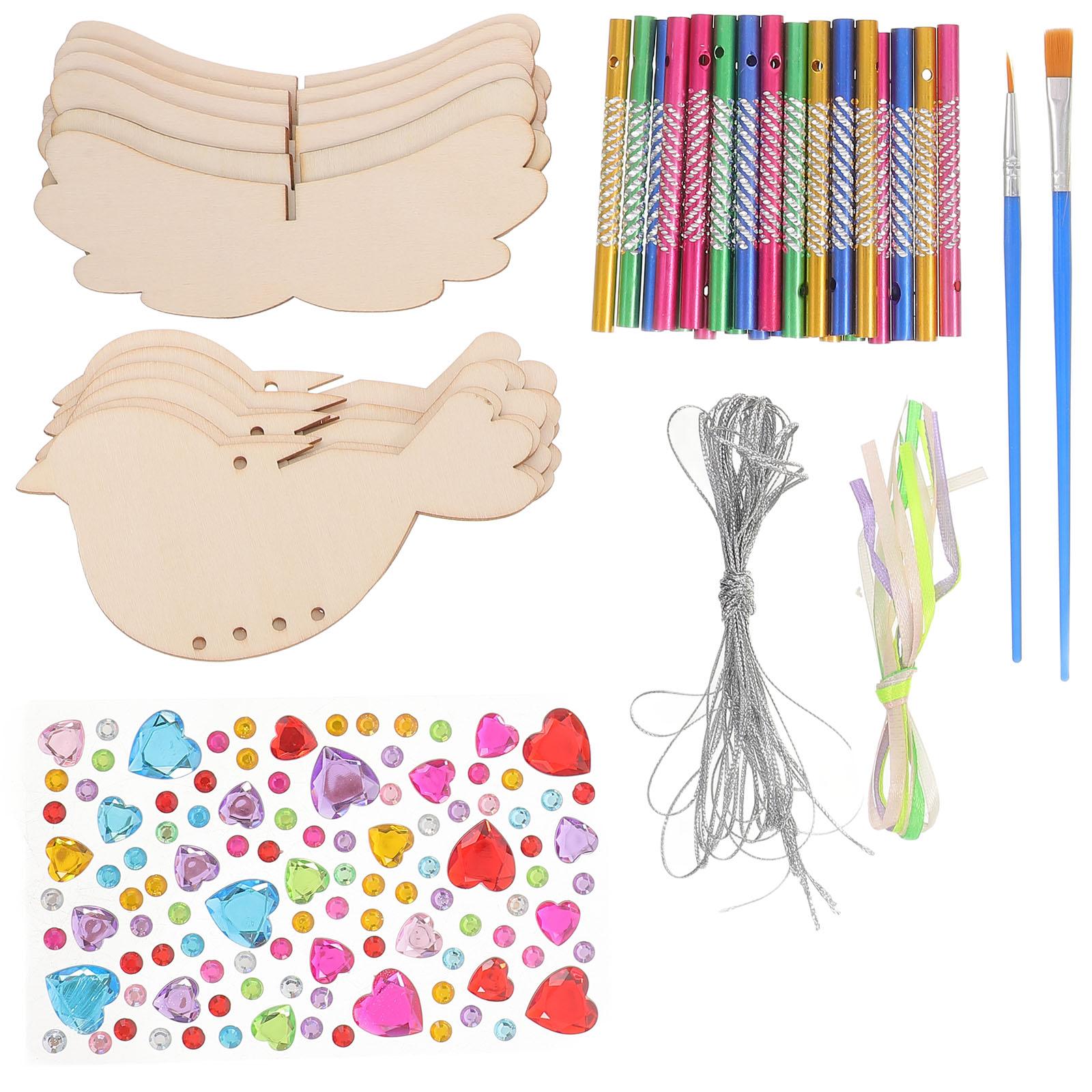 

1 Set Diy Wind Chime Kit Painting Crafts Making Wind Chimes Bird Shaped Wood Craft Windchime Wind Bell Garden Hanging Decoration