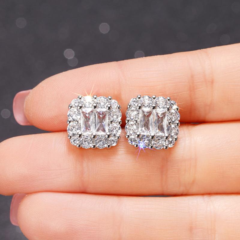 Huitan AA Crystal Cubic Zirconia Stud Earrings Exquisite Women s Ear Piercing Earrings Copper Color Temperament Female Zircon