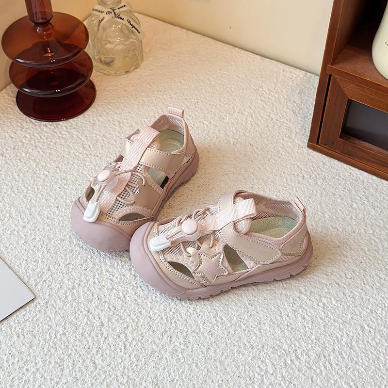 Girls Casual Shoes Toes Capped Kids Princess Shoes Pull Rope Soft 2025 Summer New Children Sports Shoes Hollowed-out Cute Stars