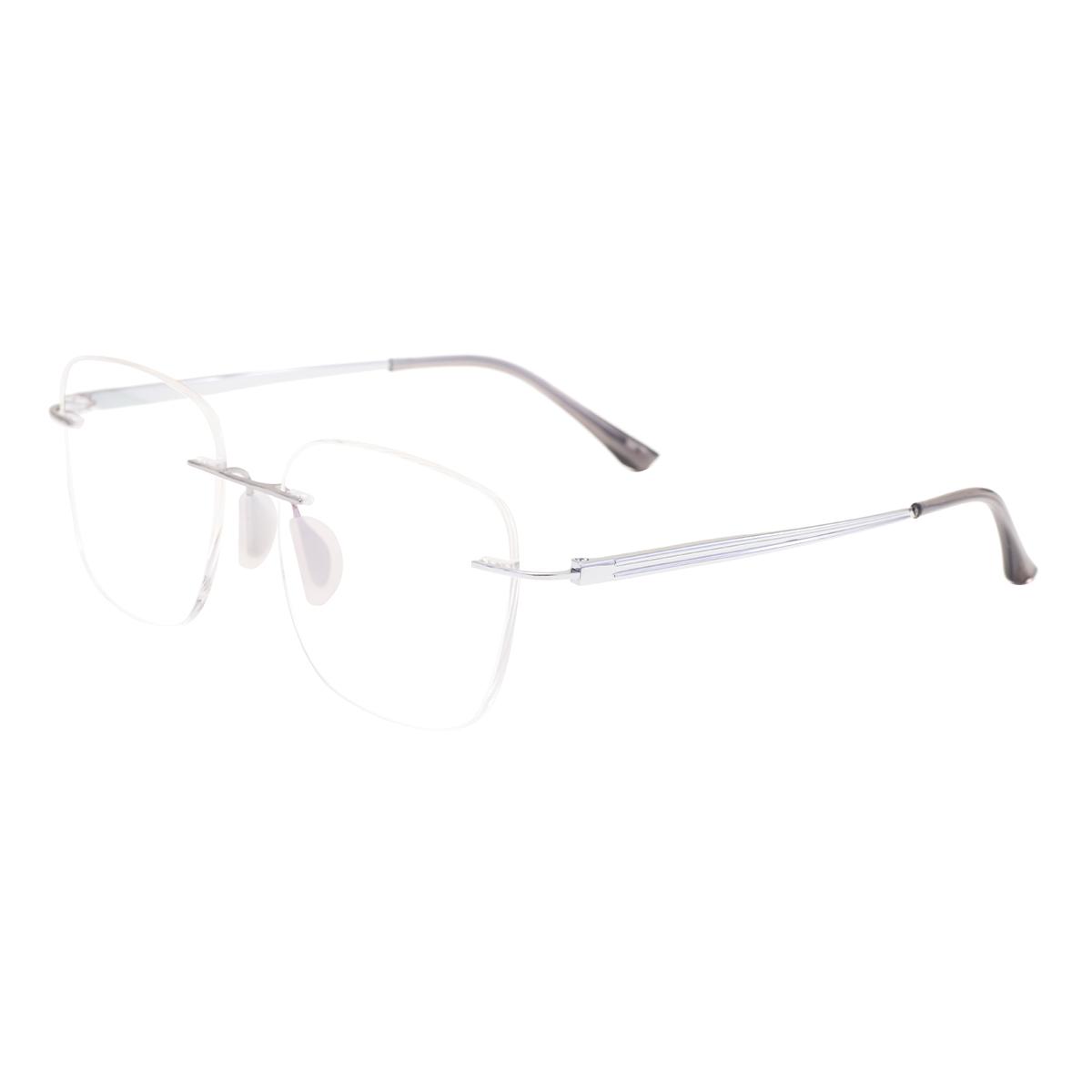 

New Men and Women Fashion Rimless Prescription Glasses Metal Square Myopia Eyeglasses Anti Blue Light Optical Progressive Lenses Single Version&1.61&None серебряный