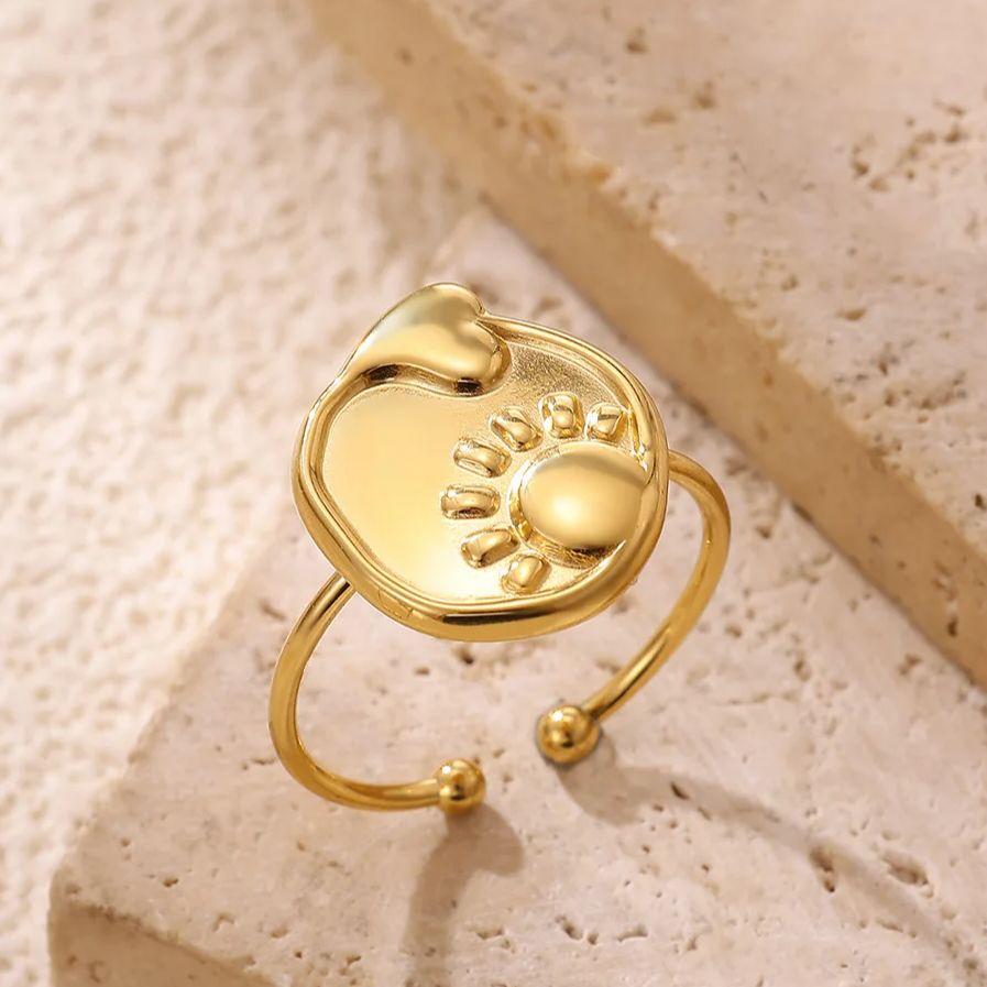 Stainless Steel Geometric Heart Moon Rings For Women Gold Color Heart Sun Opening Ring Wedding Christmas Jewelry Gift
