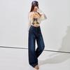 Spring new hot diamond blue-gray wide-leg jeans women's high-waisted straight drape floor pants blue-gray trousers