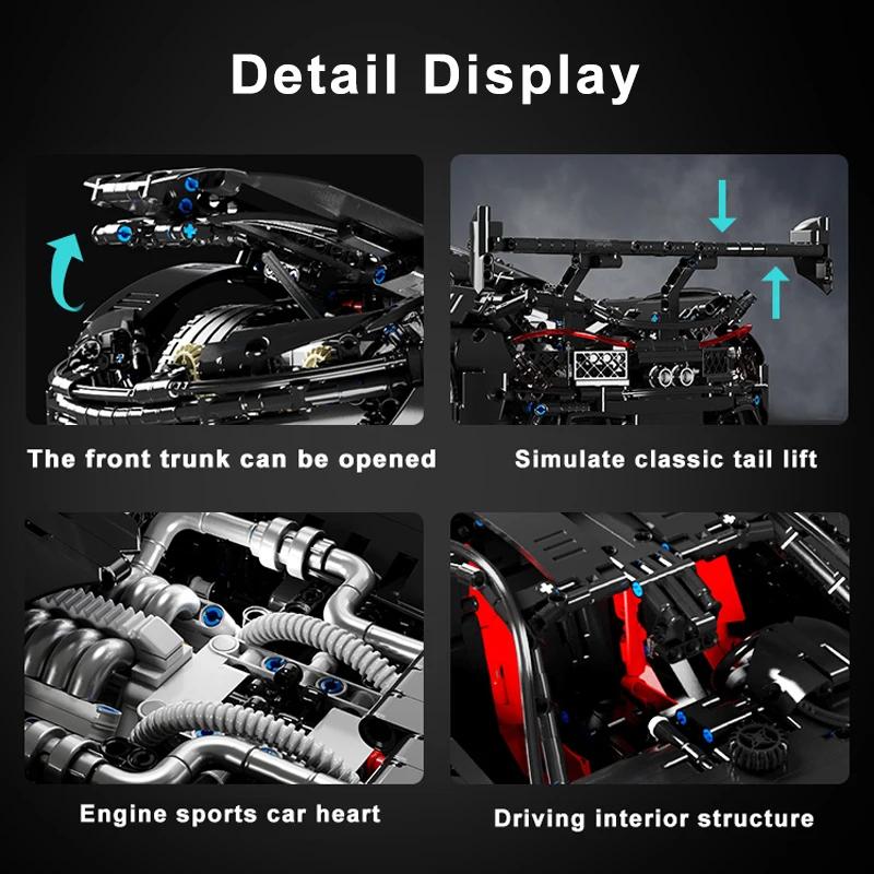 Black McLarens Hypercar Building Blocks Sport Car Construction Bricks Vehicle Toy Gift for Adult