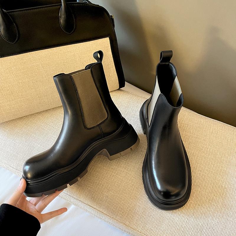 Cowhide version~ Chelsea genuine leather Martin boots spring and autumn 2025 new British thick-soled velvet chimney short boots