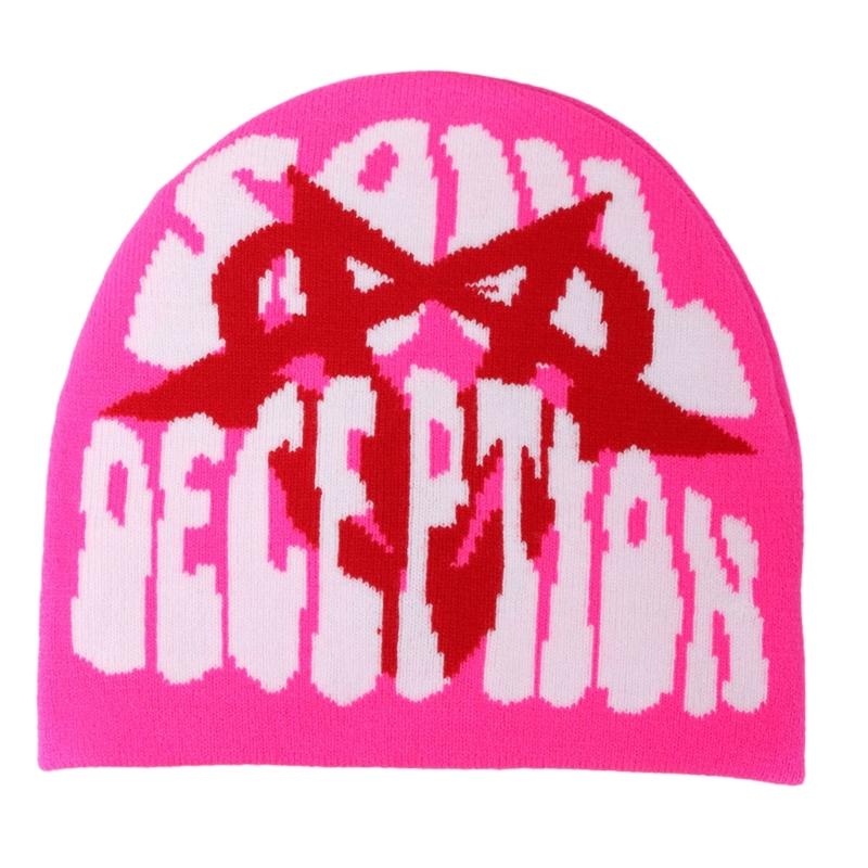 

Winter Teen Beanies Hat Elastic Windproof Punk Pattern Hat Ear Protector Hat Adult Winter Cycling Skiing Supplies глибокий рожевий колір