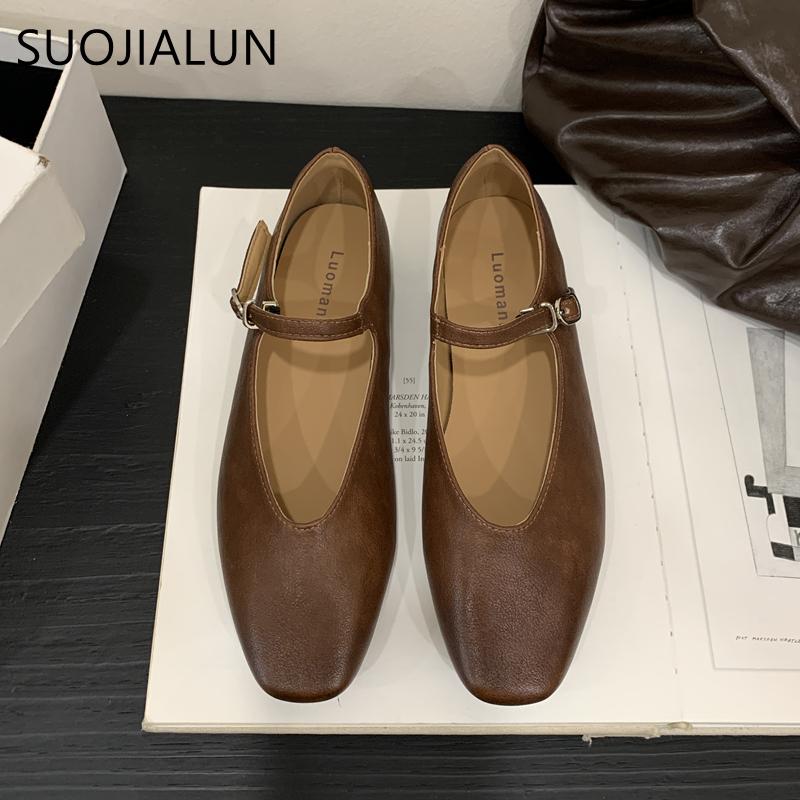 Fashion SUOJIALUN 2025 New Brand Women Flat Shoes Fashion Round Toe Shallow Ladies Elegant Mary Jane Shoes Soft Flat Heel Casual Boat Sh