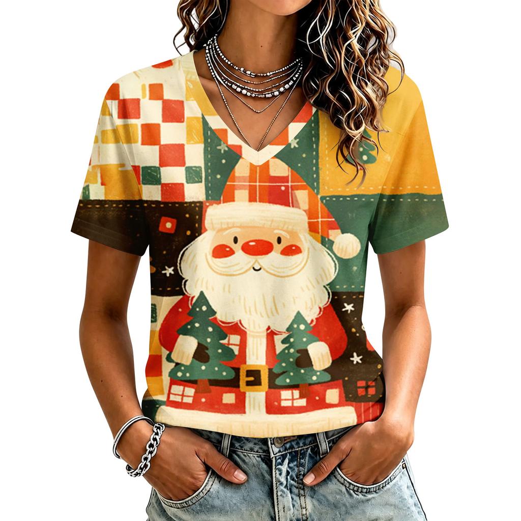 Women's Casual Short Sleeve Christmas Print T-Shirt