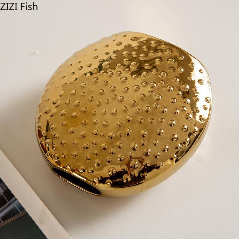 Gold Plated Spikes Ceramic Vase Round Floral Plant Pots Table Decoration Flowers Arrangement Flower Vase Room Aesthetic Decor