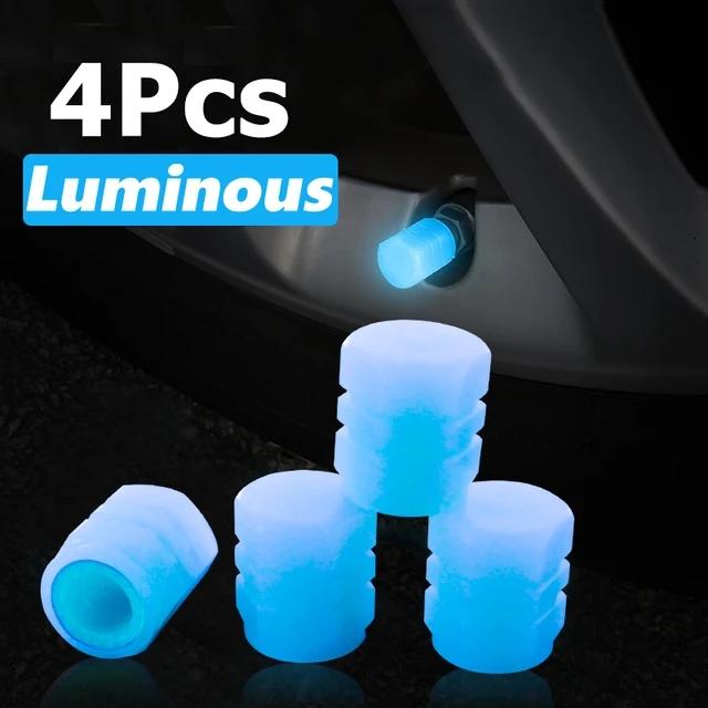 4 Waterproof Luminous Caps for Car Tire Valves and Tire Fitting Tools