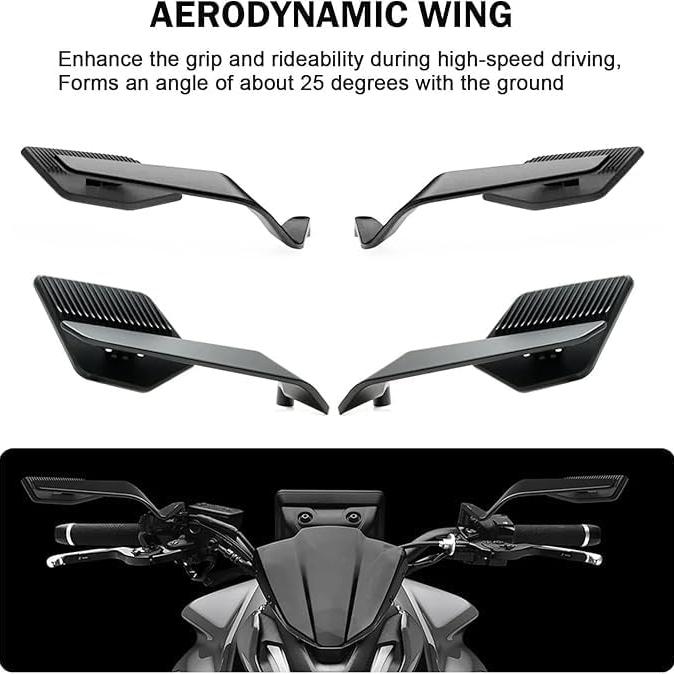Aluminum Alloy Motorcycle Rear View Mirror Adjustable Reversible Stealth Winglets Mirror Foldable Mirror Large Field of View