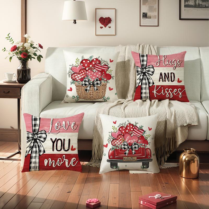 Valentine's Day Printed Cushion Cover Fans Stripe Letter Printed Polyester Sofa Decorative Cushion Cover