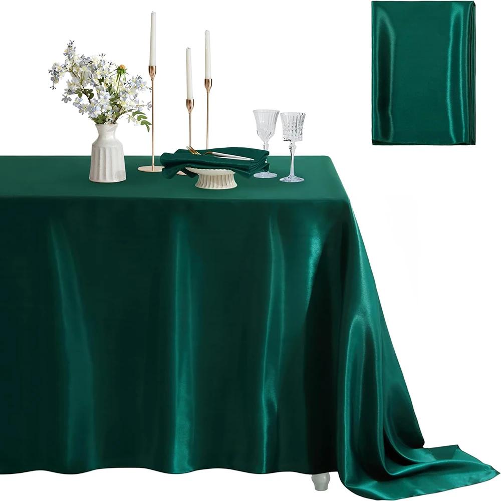 Rechteckige Satin-Tischdecke Hochzeitstischdecke Weiß Schwarz Für Party Geburtstagsveranstaltungen Bankettdekor Zuhause Abendessen Tischdecken