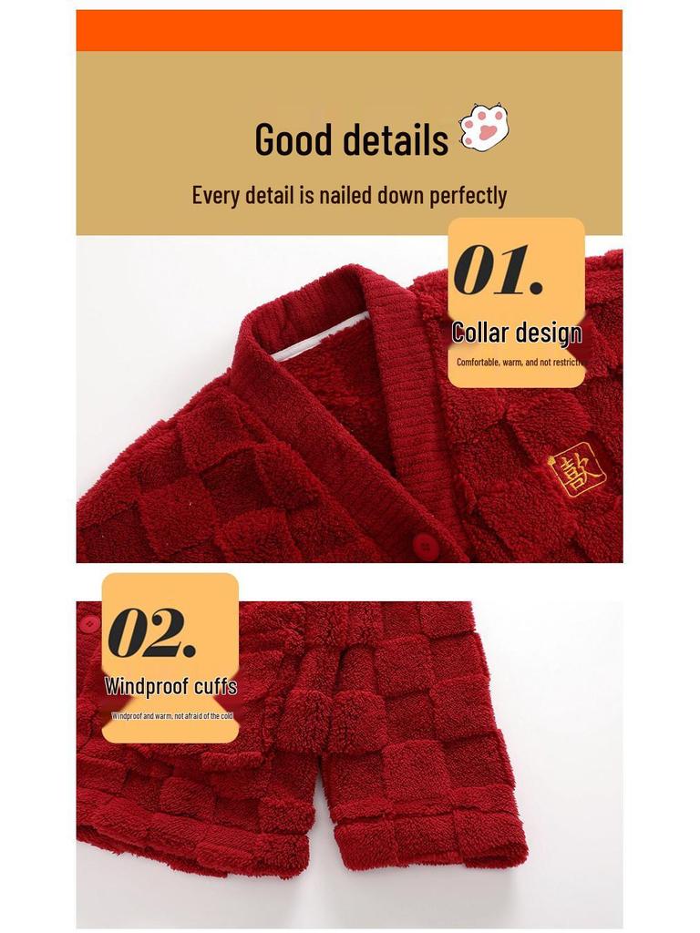 Year of the Snake Couples' Red Coral Fleece Pajamas: Warm Velvet Autumn/Winter Wedding Loungewear for Men and Women