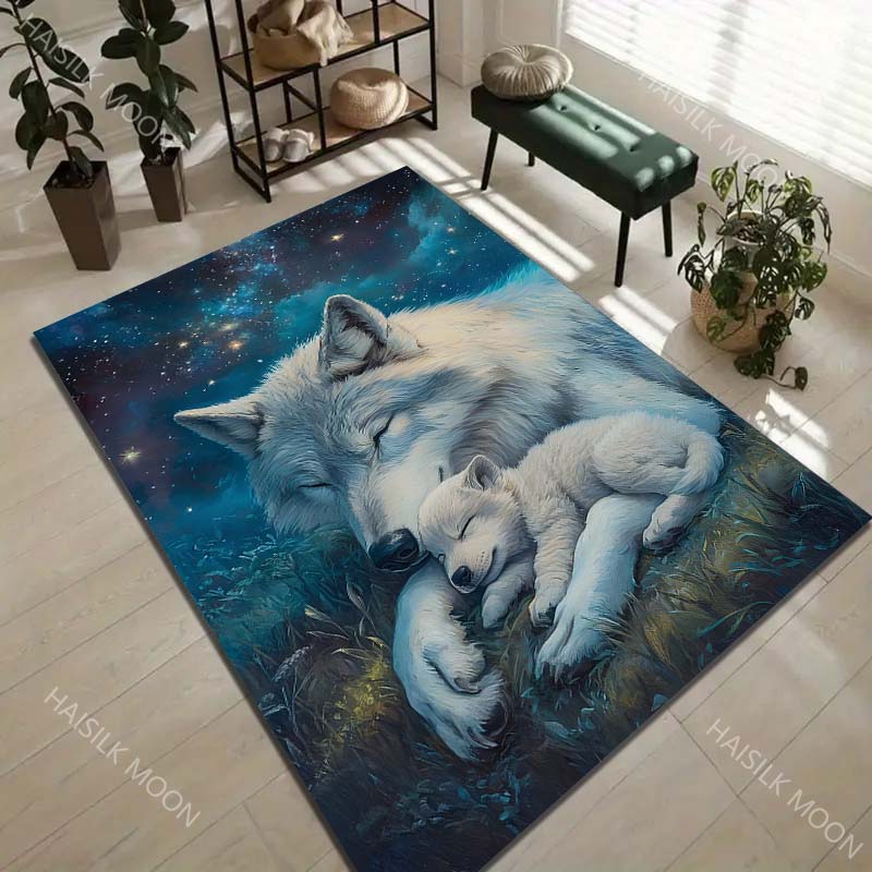 1PC mother wolf pup sleeping under stars Carpet for Living Room Bedroom Sofa Home Decor Rus Non-slip Floor Mat Luxury Gift
