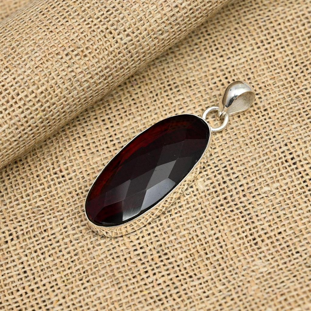 Red Garnet Natural Gemstone Jewelry Pendent 925 Solid Sterling Silver Gift For Her