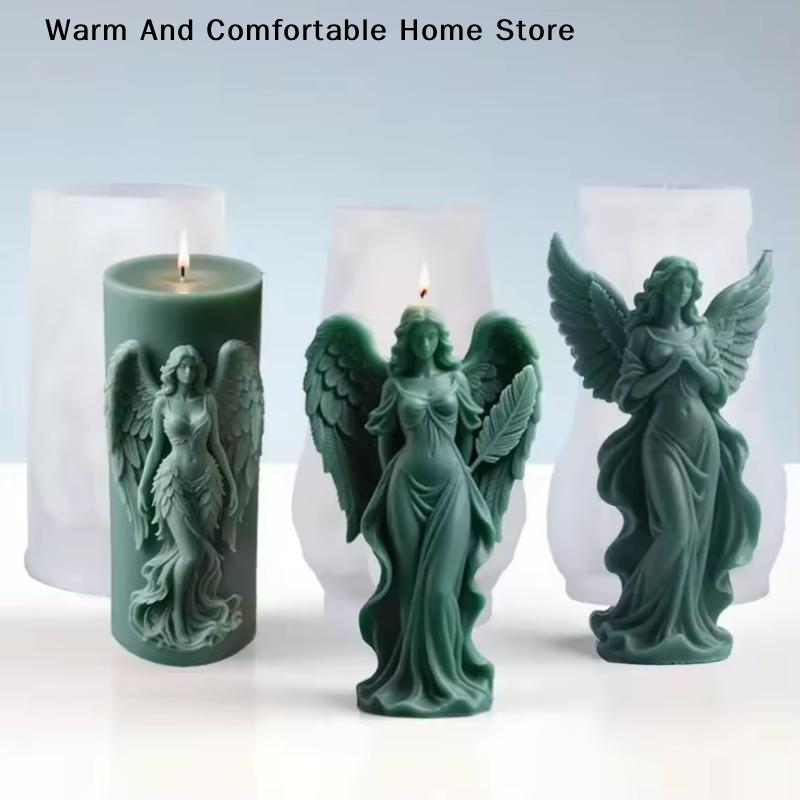 Wings Goddess Scented Silicone Candle Mould DIY Prayer Angel Sculpture Gypsum Resin Mold Women Candle Making Supplies Home Decor