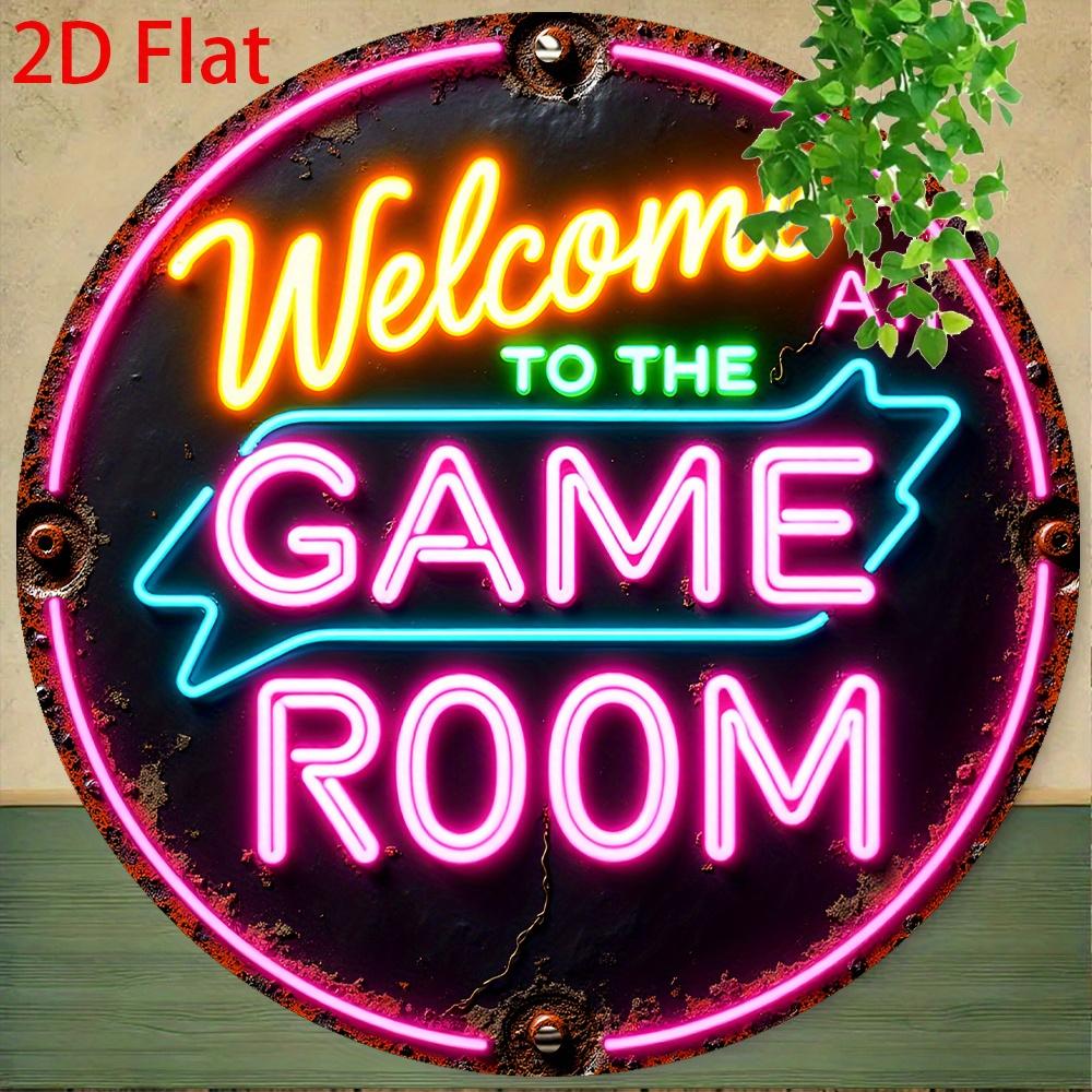 D Flatpc Metal Sign Retro Arcade Gaming Sign Welcome to the Game Room Vintage Wall Decor HeavyDuty Metal Plaque 20x20cm(8x8inch)