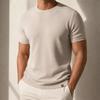 T-shirt en maille 14 fils pour homme Mélange soie glacée et viscose Manches courtes Smart Casual Col rond Pull Old Money