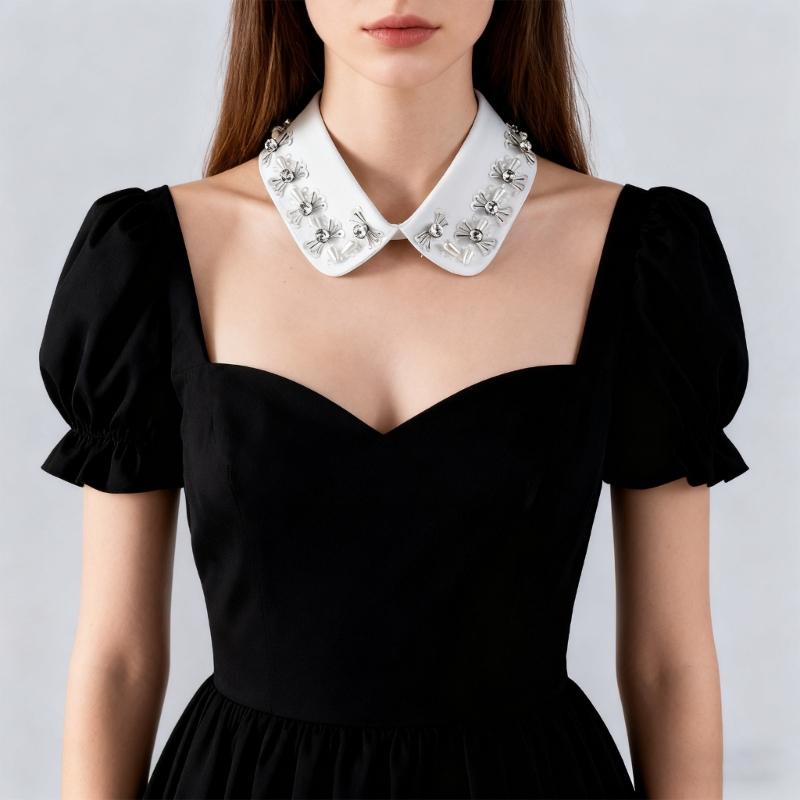Stylish False Collar with Shimmering Beads Decorative Lapel Collar for Women Girl Evening Business and Casual Outings