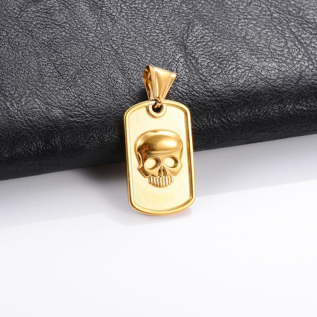 Stainless Steel Rectanglar Pendant Necklace for Women Men Gold Cross Skeleton Charms Chain Choker Metal Jewelry Accessory