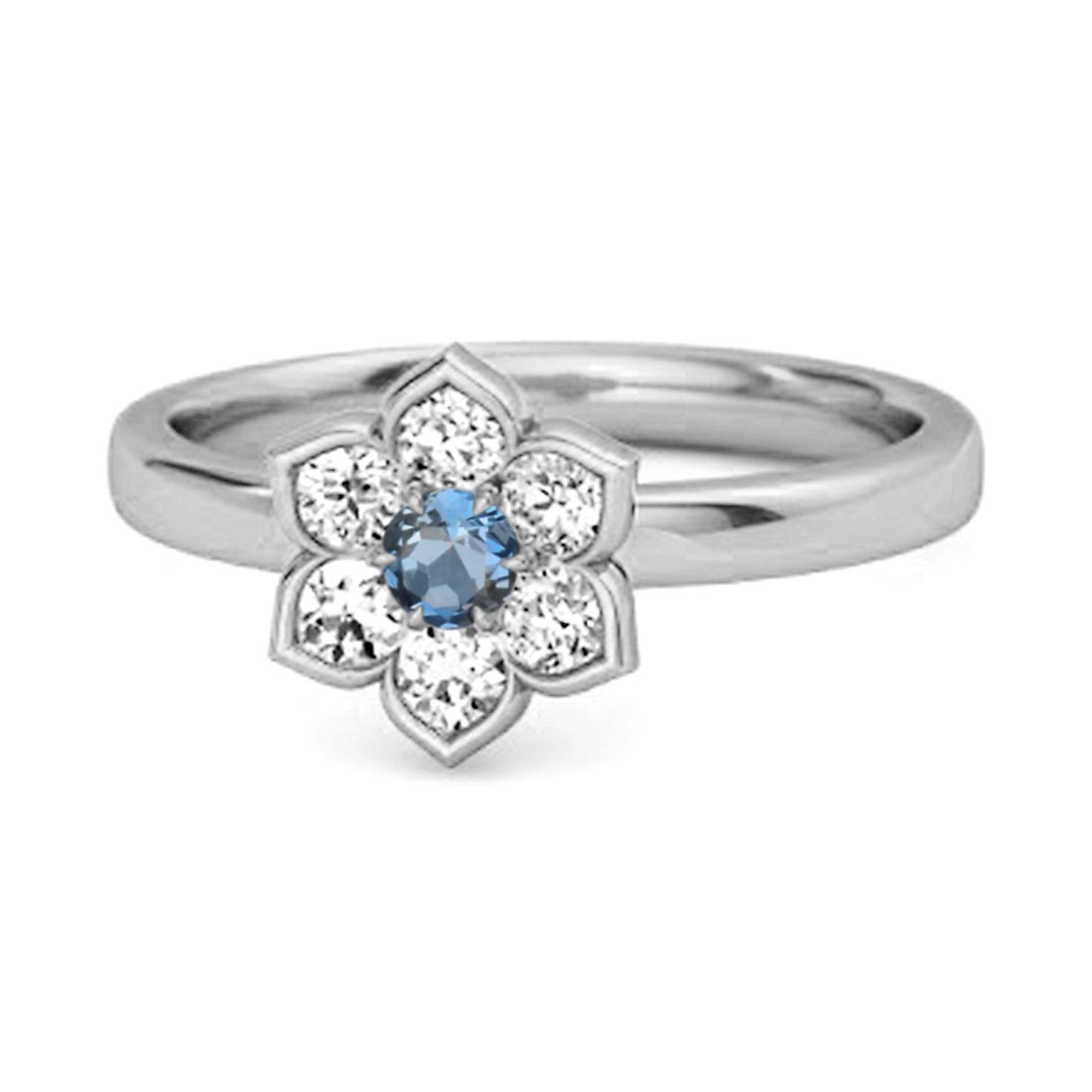 London Blue Topaz Floral Cluster Ring - 925 Sterling Silver 6.5