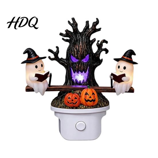 Scary Halloween Ornament Night Light Plug-in Resin Seesaw Ghost And Dead Tree Light Lamp Waterproof Spooky Decor for Bedroom Party Decoration