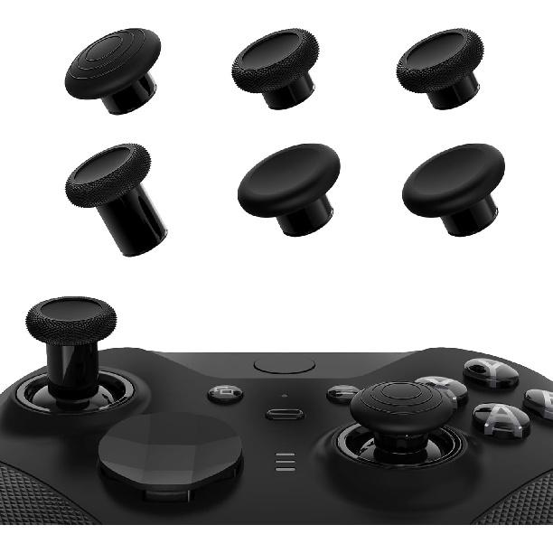 eXtremeRate 6 in 1 Metal Replacement Thumbsticks for Xbox Elite Series 2 Controller, Metallic Black Swappable Magnetic Analog Stick Joystick Caps for