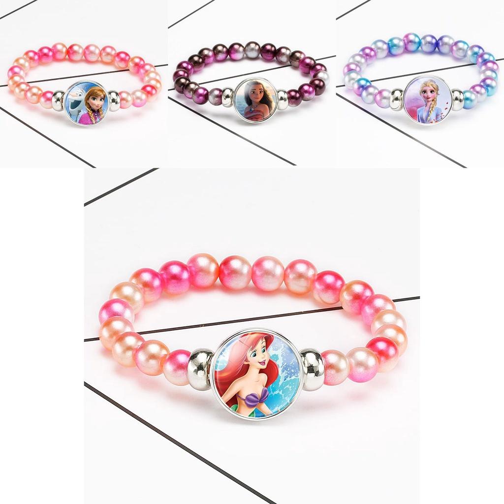 Princess Series Bracelet For Children Creative Cartoon Image Rainbow Beads Adjustable Wristband