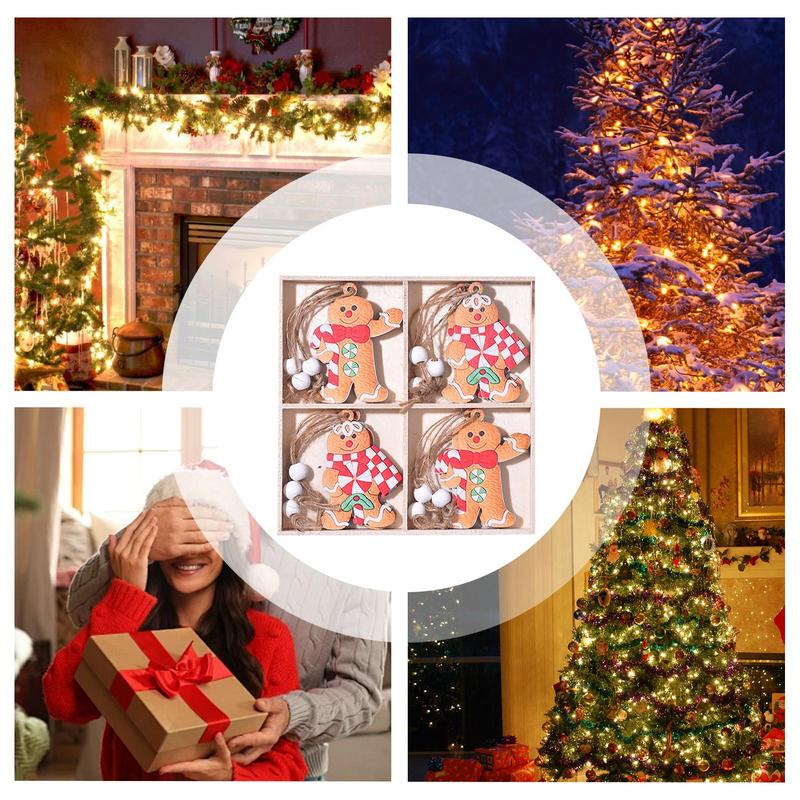 Christmas Gingerbread Wood Ornaments 12X Wall Tree Ornament Christmas Gingerbread Man Seasonal Decor Photography Props Indoor