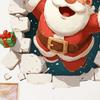 Christmas Party Supplies 3D Santa Claus Wall Decals, Break Through Reindeer Seasonal Art Window Stickers, Removable Winter Holiday Decorations