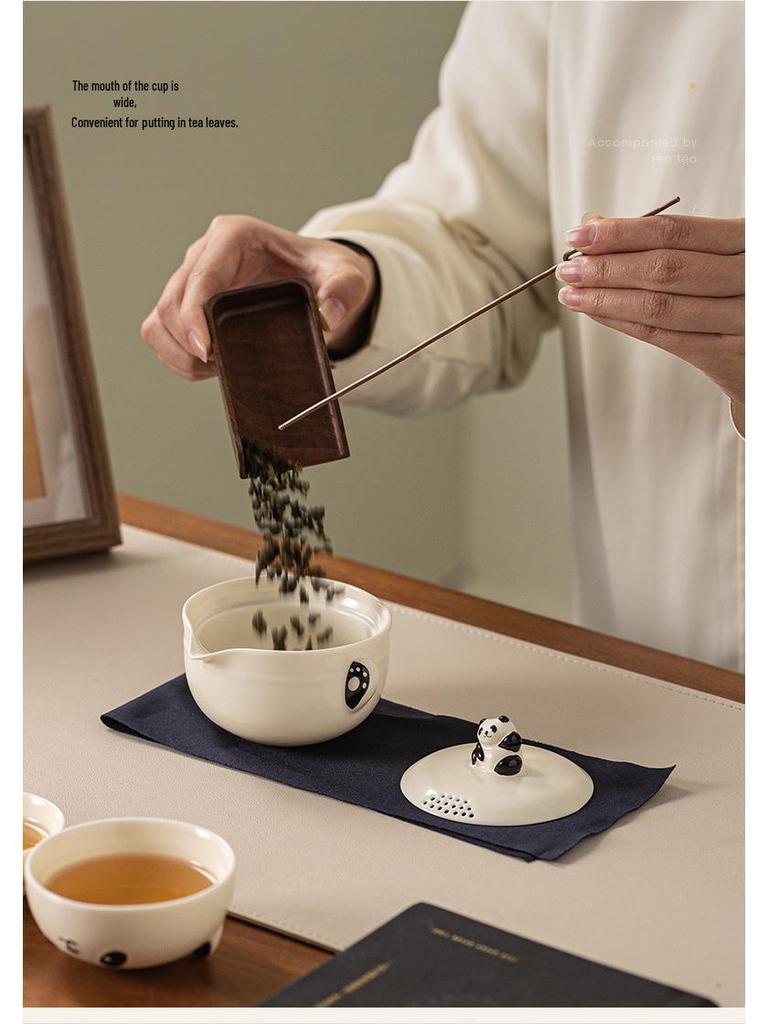 Ru Ware Panda Travel Tea Set: Portable Outdoor Kung Fu Set with One Pot and Three Cups