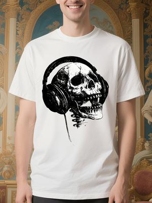 Gothic Heavy Metal Graphic Tshirt - Skull with Headphones...