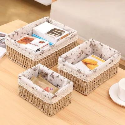 Rectangular Cosmetics Storage Box Save Space Snacks Fruit Basket Weaving  Storage Tray  Bedroom