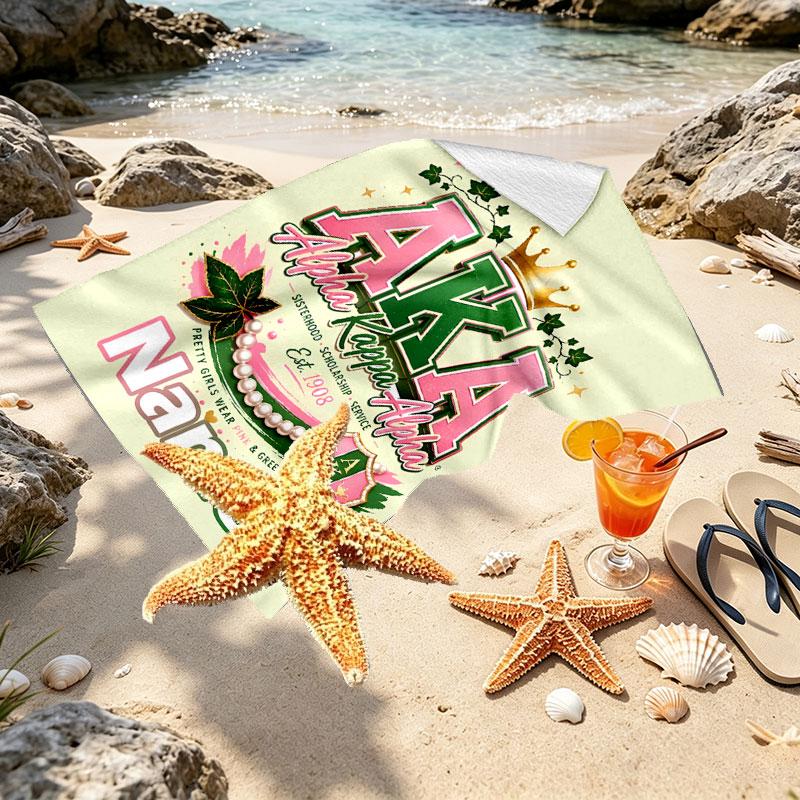 Custom Name Personalized Alpha Kappa Alpha Print Beach Towel, for Trip Camping Beach Party Home Decor, Birthday Gift for Family & Friends