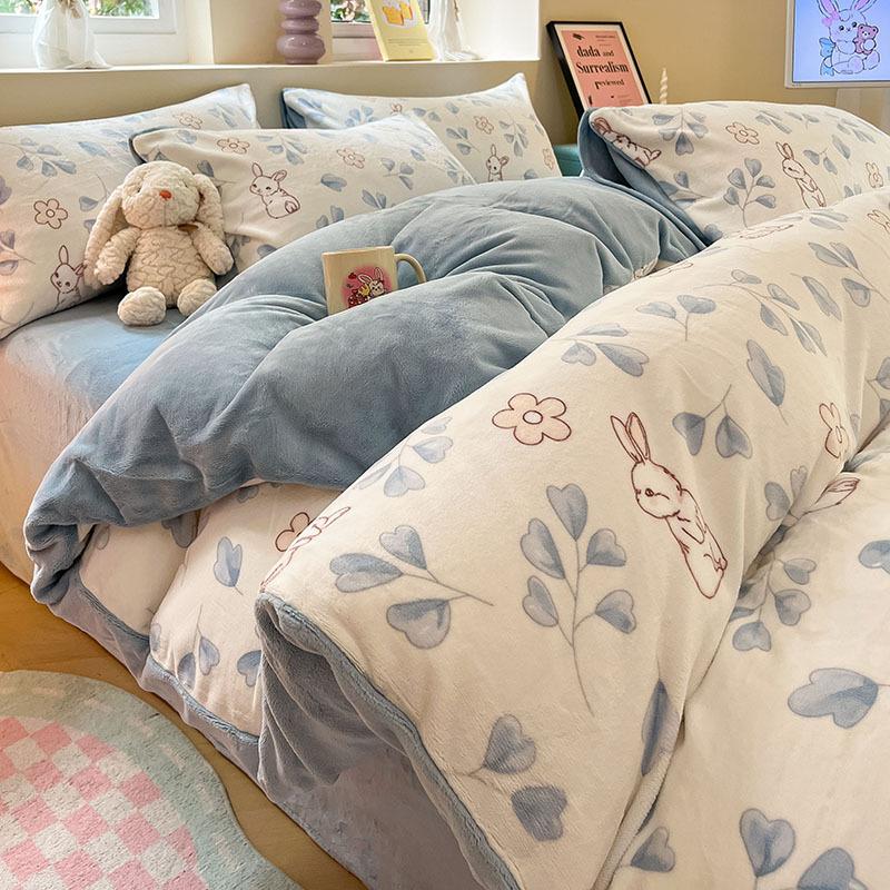 Thickened Milk Fleece Four-Piece Warm Coral Fleece Bed Sheet Quilt Cover Fleece Bedding Flannel