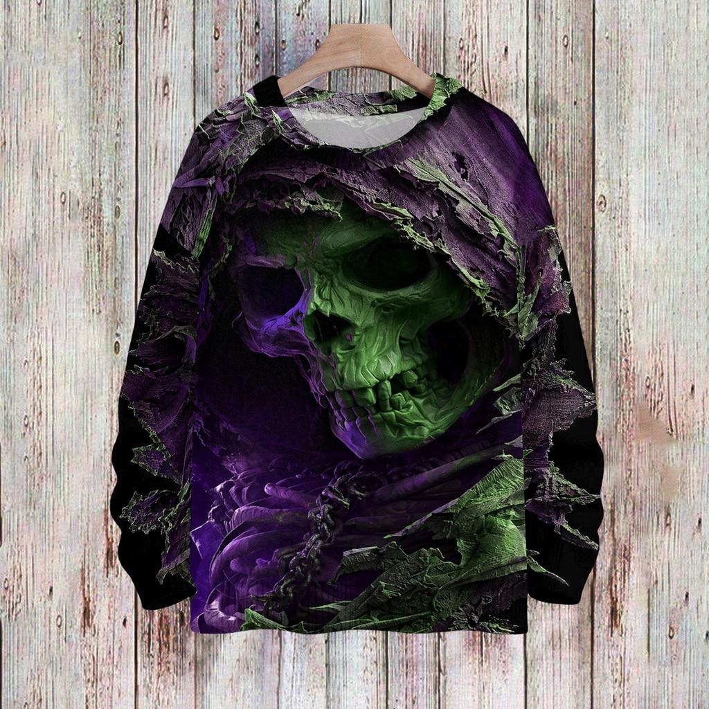 Women's Halloween Print Knit Sweater Long Sleeve Round Neck Casual Pullover