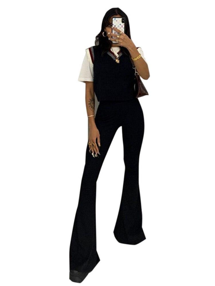 

2022 весенняя мода, корейская уличная одежда, брюки-клеш, женские винтажные мешковатые сексуальные брюки, спортивные штаны, женские повседневные брюки с высокой талией L чёрный