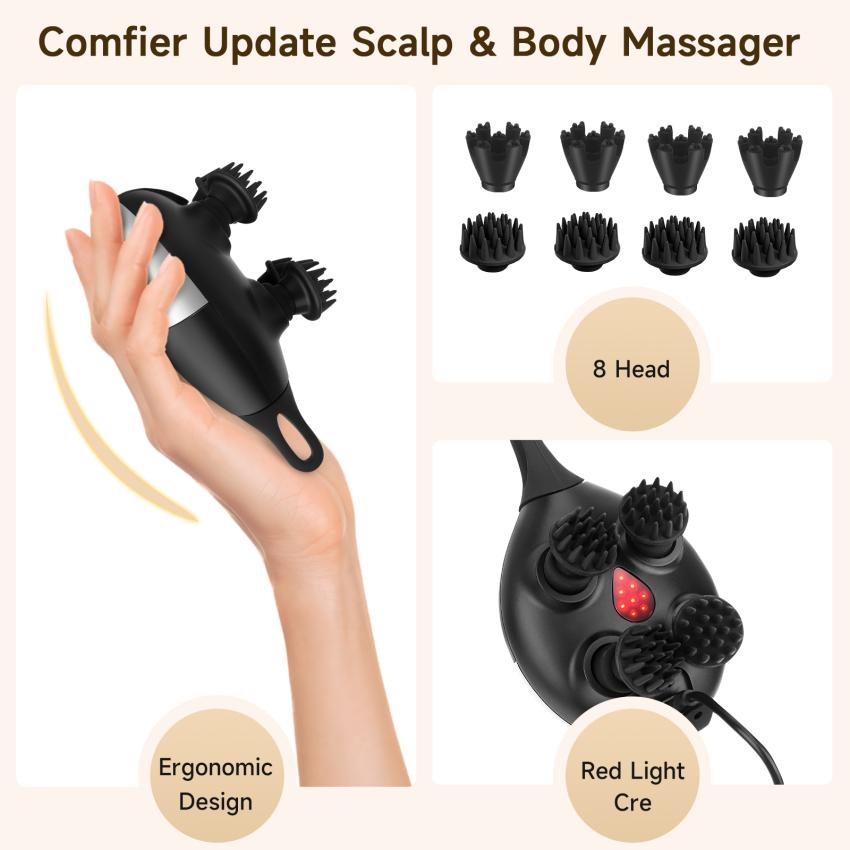Electric Head Massager, Scalp MassagerWaterproof with 8 Massage Heads and 37Massage Modes, Body Massager for Stress Relief