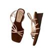 Soft leather version~ French temperament one-word thin strap wedge sandals women's head with skirt open-toed high-heeled Roman sandals