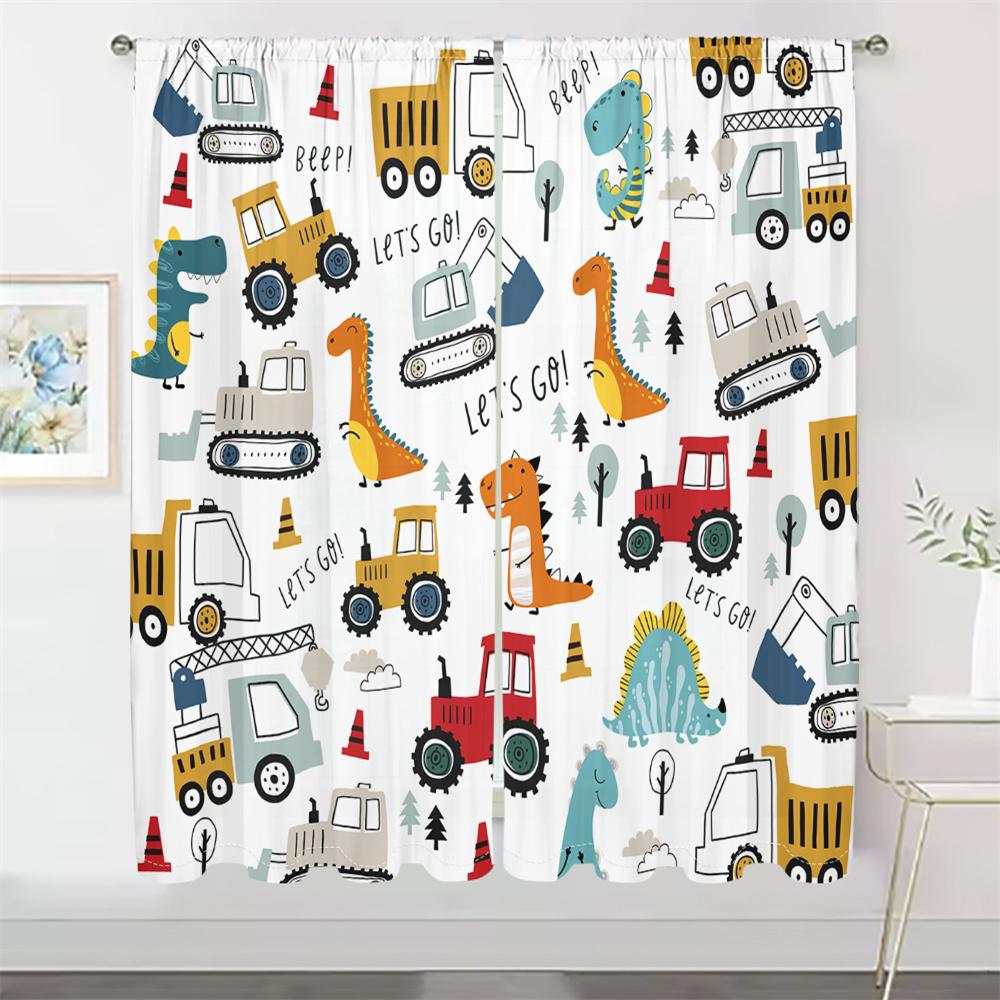 2 ks Zábavné závěsy na vozidlo Vzor kresleného dinosaura Dětský pokoj Pracovna Sluneční clona Roztomilá zvířata Téma Dekorační závěsy