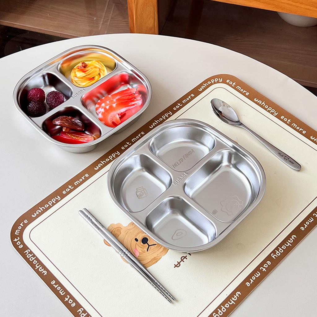 Reusable Dinner Plate 3/4 Compartments Portion Control Dining Plate 304 Stainless Steel Fruit Salad Food Dinner Tray