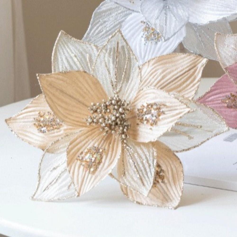 Realistic Glitter Christmas Poinsettia Velvet Christmas Tree Ornaments  Home Decor