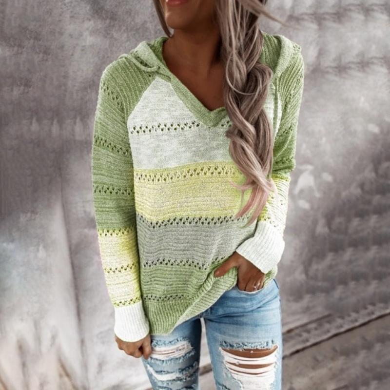 2026 Autumn Winter Women's Hooded Knit Sweater, Oversized Drop Shoulder Casual Pullover with Soft Yarn, Urban Street Style Top for Lounge Wear