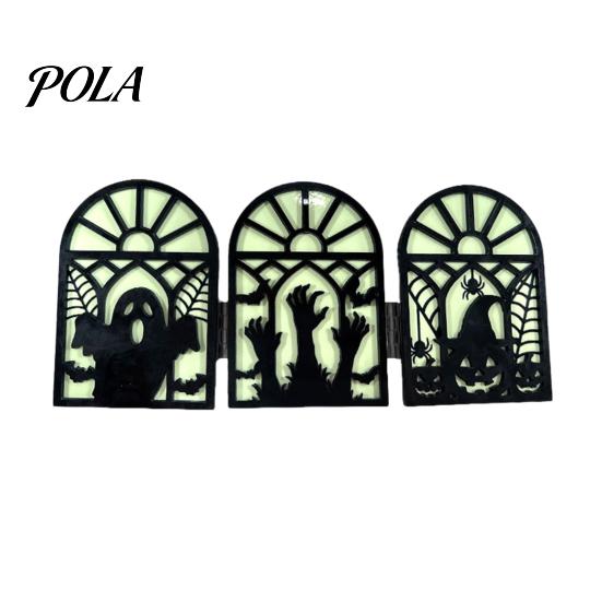 Stable Solid Wood Halloween Ornament Glow-in-the-Dark Table Decoration, Witch Ghost Silhouette Design, Party Decor Foldable Luminous Ornament,