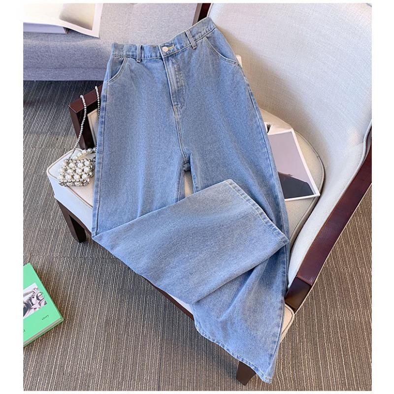 Mote Jeans for Kvinner i Store Størrelser Rette Street Style Denimbukser Elastisk Midje Bukse