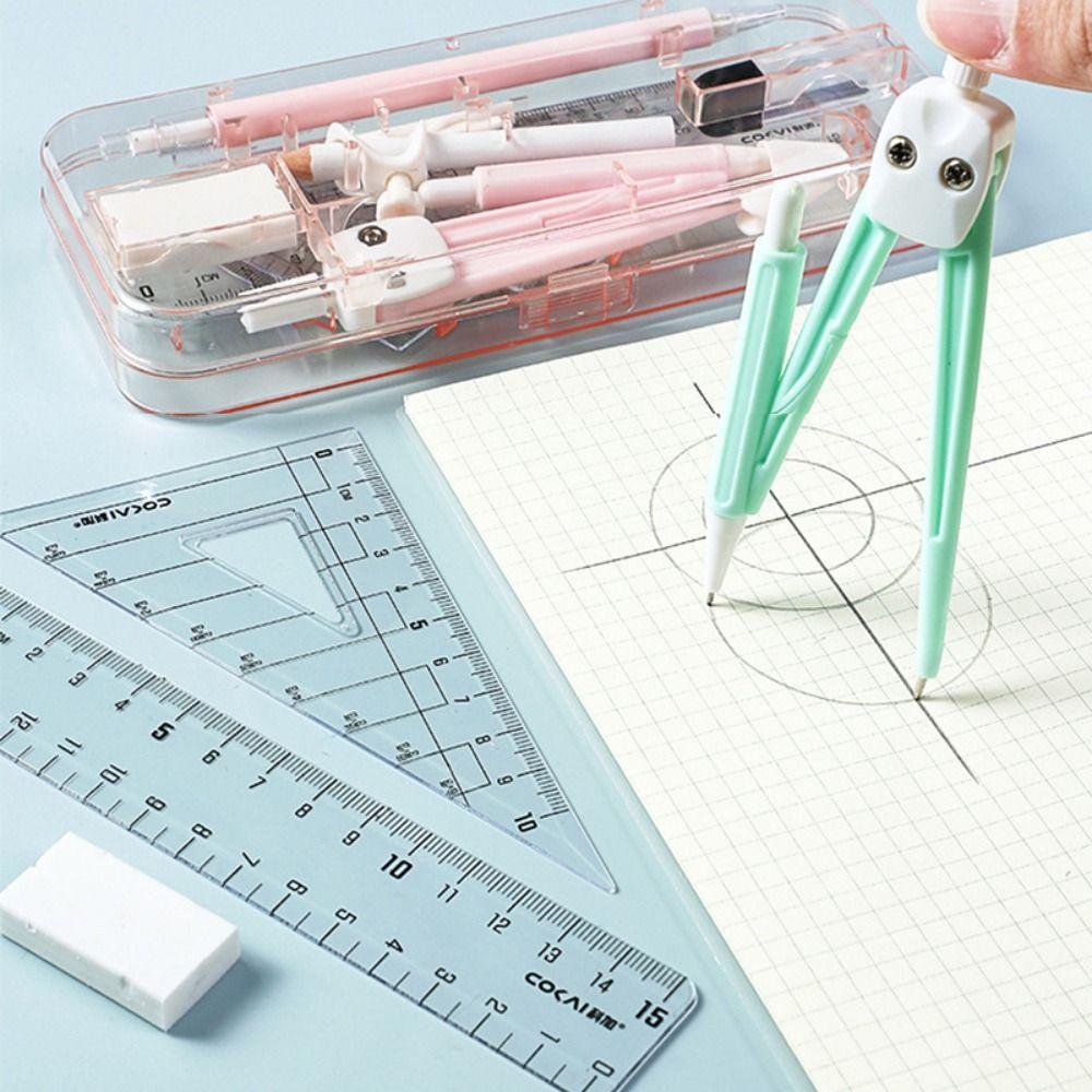 9PCS/Set Eraser Ruler Set Transparent Measuring Ruler Multi-Function Protractor  School Office