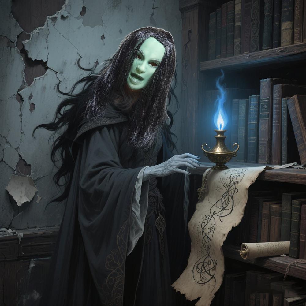 Halloween Hexenmaske: Klassisches Böses Geisterkostüm mit schwarzen Haaren