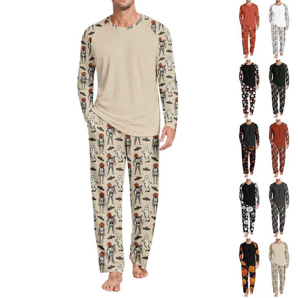Herren Halloween Pyjama-Set mit langärmeligem Oberteil und langer Hose, lässig, bequem, Nachtwäsche