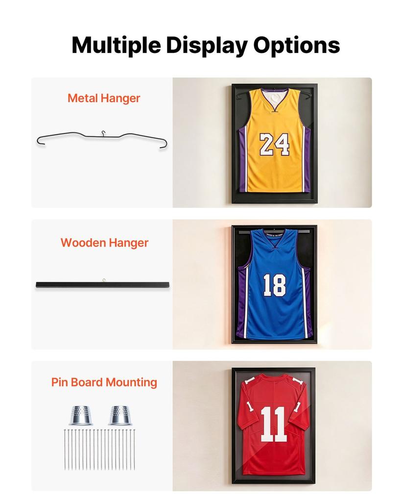 Jersey Frame Display Case, 79.5x 59x 4 Cm, Wooden Sport Jersey Shadow Box with 98% UV Protection PC Panel and Hanger, Magnetic Lock, for Baseball