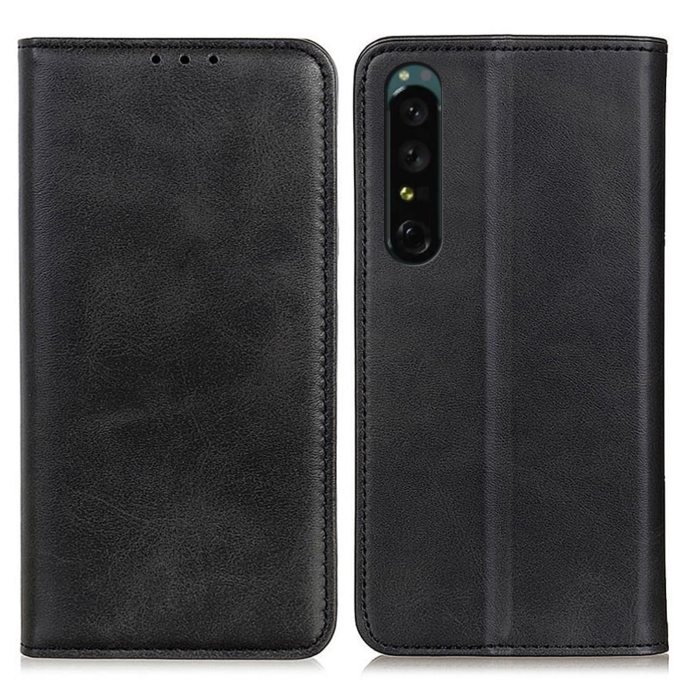 

Чехол для телефона из спилковой кожи для Sony Xperia 1 V, чехол-кошелек с подставкой, полная защита Black